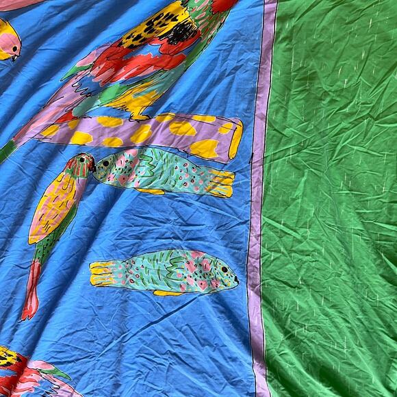 Ken‎ Done Duvet Doona Cover 80s 90s Queen Size Parrots & Fish Colorful Tropical - Picture 6 of 14